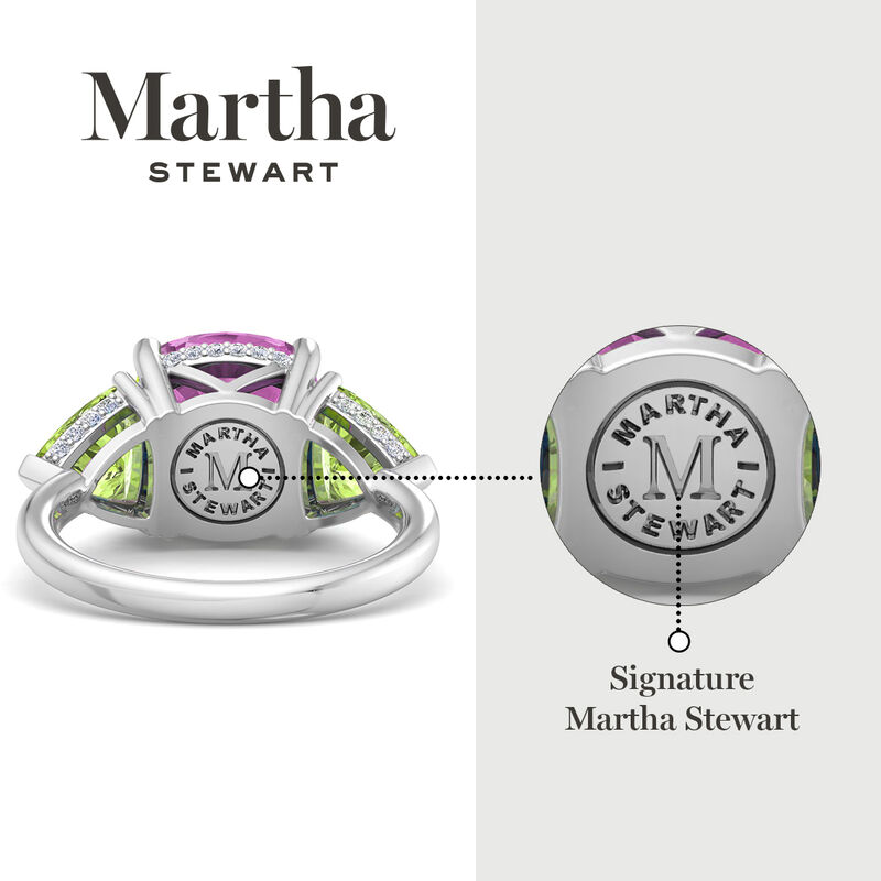 Martha Stewart 8ctw. Cushion Pink Sapphire, Peridot & Lab Grown Diamond Three Stone Ring In Sterling Silver image number null